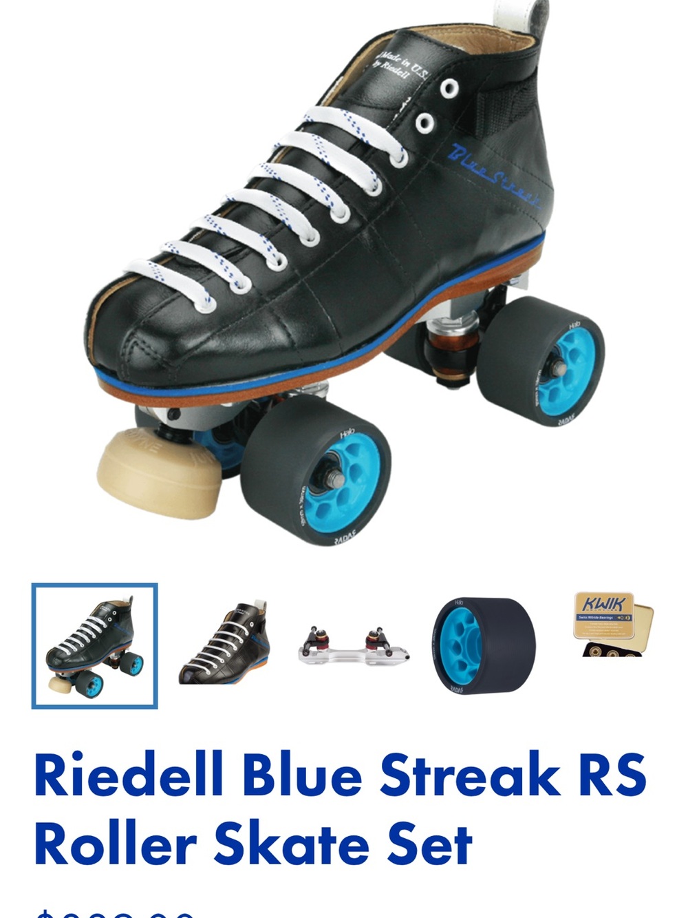 Riedell Blue Streak RS Women's Black Roller Skate with Blue Wheels